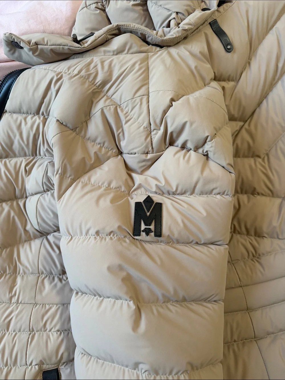Mackage Women's Beige Quilted Puffer Coat with Faux-Fur Hood